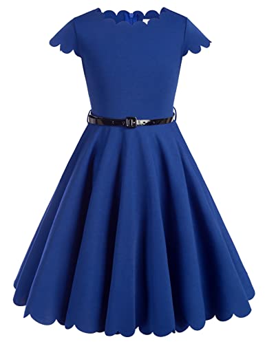 Kate Kasin Vintage Robe Enfant Fille 8 Ans Taille Haute Ete Fille Robe de Bal A-Ligne Bien élastique Bleu Marine -2 7-8 Ans