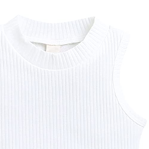 Image of Hopscotch Girls Cotton and Spandex Sleeveless Checkered Skirt Set in White Color