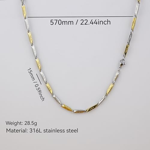 Two-Tone Stainless Steel Chain Necklace, 22.4 Inches, Gold Silver, 28.5g2