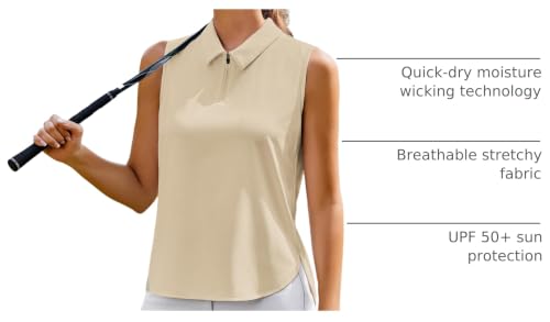 Image of PINSPARK Women Golf Shirts Sleeveless UPF 50+ Tennis Polo V-Neck Quick Dry Athletic T Shirt 1 /4 Zip Collar Workout Tank Top