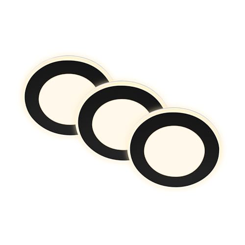 BRILONER - Juego de 3 focos empotrables LED 230V con función de luz nocturna, superficies y anillos conmutables por separado, función de memoria, focos de techo, focos empotrables, 9x3 cm, negro