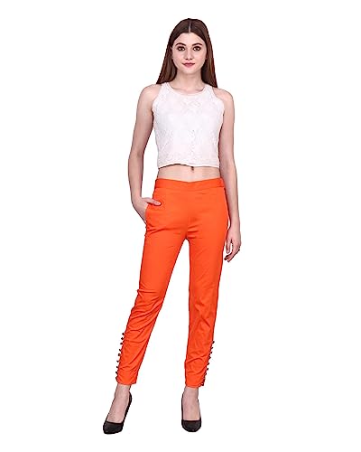 Image of POPWINGS Women Casual Mid Rise Stretchable Red Cotton Trouser