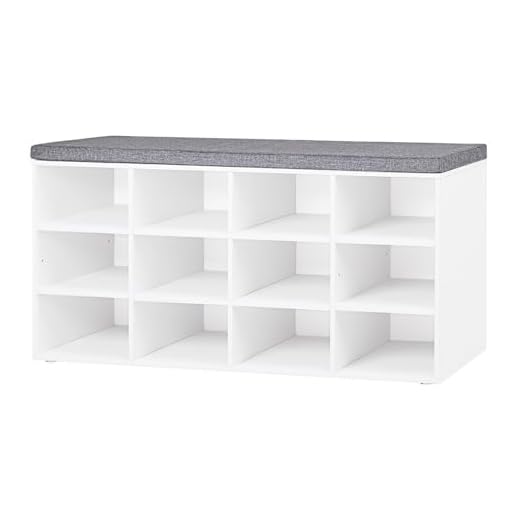DINZI LVJ Shoe Storage Bench with Cushion, Cubby Shoe Rack with 12 Cubbies, Adjustable Shelves, Multifunctional Shoe Organizer Bench for Entryway, Mudroom, Hallway, Closet and Garage, White