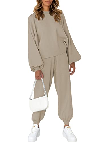 Viottiset Women's 2 Piece Outfits Sweatsuit Casual Knit Pullover Sweater Pajamas Lounge Set2