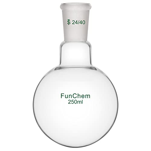 FunChem Single Neck 1 Neck Round Bottom Flask RBF, Glass Boiling Flask with 24/40 Standard Taper Outer Joint, 250 ml