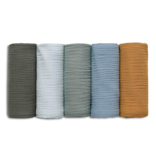 Image of Muslin Receiving Blankets, Neutral Blanket Swaddling for Newborn Boys and Girls, 5 Pack Breathable and Skin-Friendly Swaddle Wrap for Infant Baby (Bright Colors)