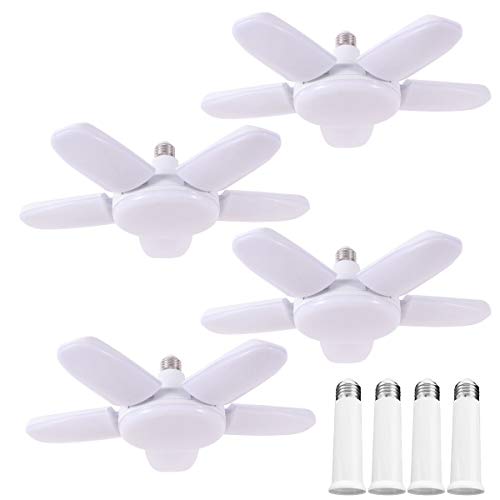 LED Garage Lights 80W 4 Pack, Super Bright Garage Light Ceiling Led with 5 Adjustable Leaf, E26 8000 Lumens Light Bulb for Basement, Workshop, Barn, Warehouse