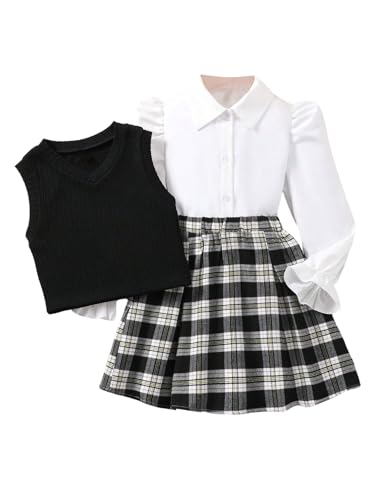 WDIRARA Girl's 3 Piece Skirt Fall Outfit Long Sleeve Button