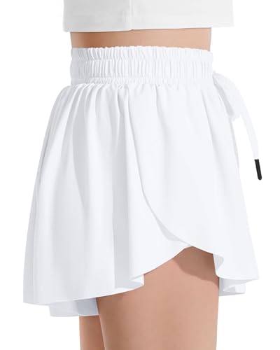 Image of Witwot Butterfly Shorts Girls, 2-in-1 Teen /Kids Girl Flowy Athletic Skort | for Running, Tennis, Dance, Size 5-14Years