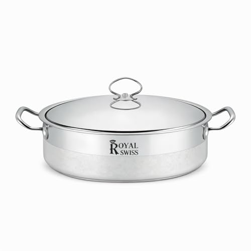 Format XXL - Marmite Basse en Acier Inox 25L - Faitout Professionnel Ø 45 cm avec Couvercle et Graduations Internes(Pour 20-30 Personnes) - Poignées...