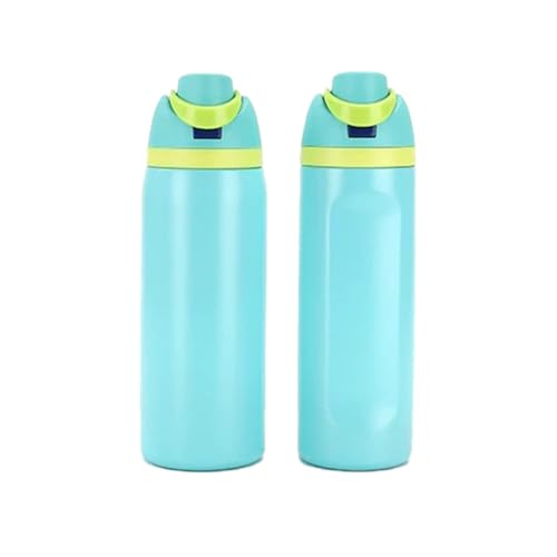 Dual Drink Insulated Stainless Steel Water Bottle 24 oz Push-To-Open Lid with Straw Portable for Sports Travel School (Light Blue)