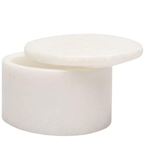 Queenza White Marble Salt Cellar with Lid - 3 Inch Salt and Pepper Bowls Ramekins Kosher Salt Holder