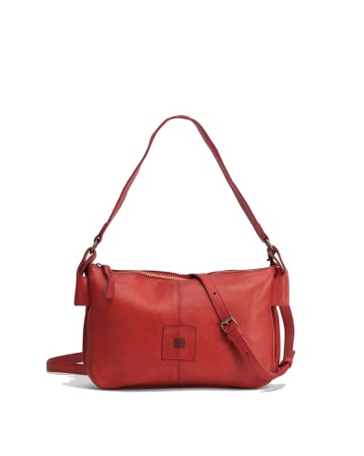 BIBA Bolso de Mujer de Cuero Genuino, Bolso Boho Heritage Boston BT18, Asa Corta y Larga, Cierre con Cremallera, Piel Bovina Legítima, Color Rojo