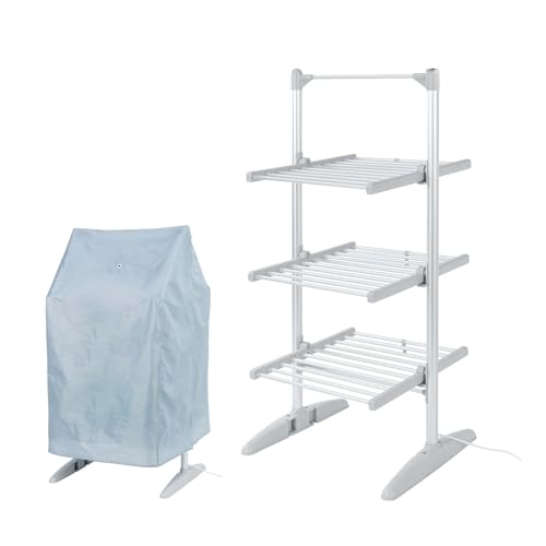 Rediffusion Heated Clothes Airer with Cover, Compact, 3 Tier, 30 Heated Rails, 14m Hanging Space, 24kg Weight Capacity, Indoor Airer, Energy Efficient, 130 x 58 x 62cm, Silver - RED248