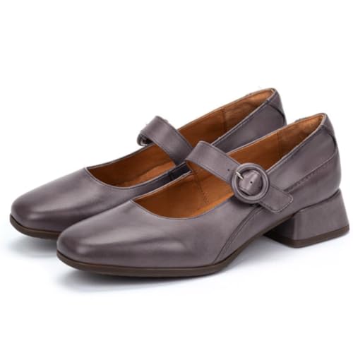 SHODENSE Women Vintage Square Toe Mary Jane Pumps Shoes Low Chunky Heel Ankle Strap Dress Sandals Metallic Matte Mary Jane Lolita Shoes Office Ladies Work Shoes Wedding Party Chic Comfort 4-11 M US