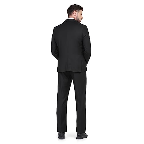 Image of Blackberrys Men Wool-Blend Textured Slim Fit Navy Suit