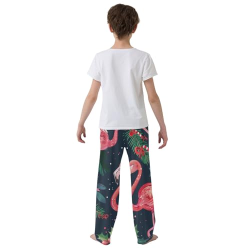 Flamingo Pine Branch Boys Long Pants Soft Trousers Elastic Waist Kids Lounge Bottoms with Pockets S-XL3