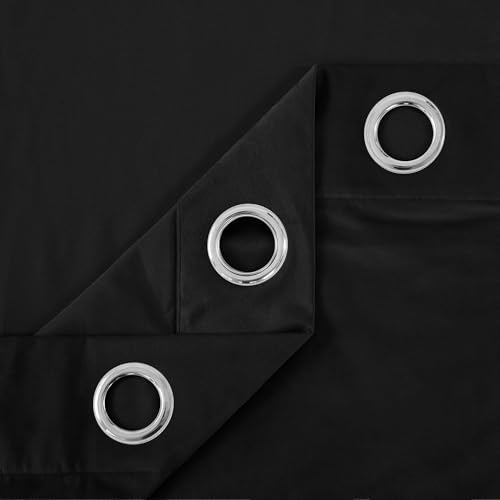Imperial Rooms Crushed Velvet Curtains for Bedroom Black 46 x 54 Inch Drop Fully Lined Eyelet Curtains Blackout Window Curtain, Pair Panels with 2 Tie Backs (116cm x 137cm) - Image 2