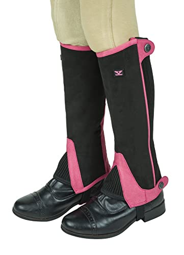 TuffRider Children's Keeneland Synthetic Half Chaps- Black w/Hot Pink- S