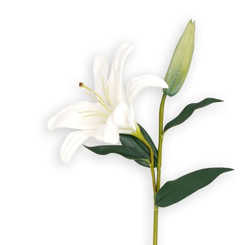 Image of Pure Home + Living White Artificial Tigerlily -(Made of Plastic and fabric) Flowers Sticks for Gifting, Home, Bedroom, Balcony, Living Room,Table Decoration, (Height-65 CM) Pack of 1