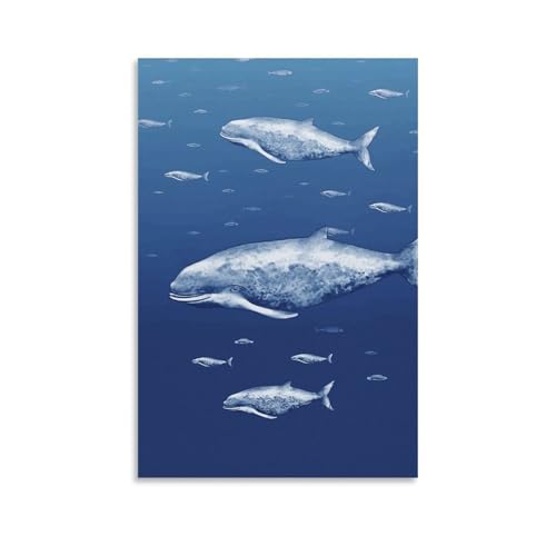 Peinture sur toile décoration murale familiale petite baleine bleue poster pour salon
