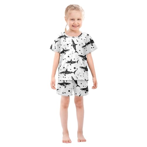 ALAZA Shark Black White Pajamas Short Sleeve 2 Piece Sleepwear Top and Bottom Pajama Set Unisex3