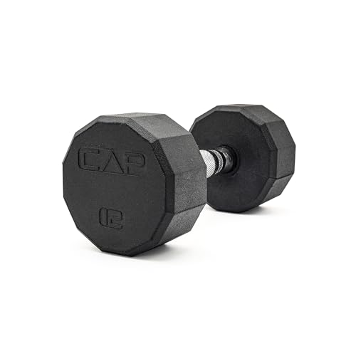 Image of CAP Rubber Coated Dumbbell Weights, Free Weights for Home Gym Strength Training, Anti-Roll Hex Dumbbells with Black, Chrome & Comfort Grip Handles, Singles