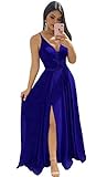 Clothfun Women's Sexy V-Neck Bridesmaid Dresses with Slit Long A-Line Formal Dresses Simple Party Gowns Royal blue 8