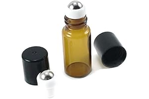 12 Pack 3ml Mini Roll-on Bottles with Amber Glass and Stainless Steel...