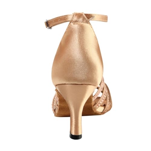 Dancing Shoes for Woman Latin Dance Shoes Women Salsa Tango Ballroom Party High Heel Rhinestone Skin Colour Outdoor Shoes(Indoor Skin 7.5cm,39)3