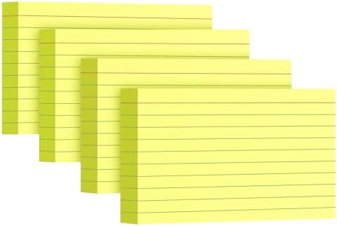 Yellow Index Cards 3x5, 200 Pack, Ruled Index Cards, Flash Cards for Studying, Heavy Note Cards for Office, Home and School, 4 Packs of 50