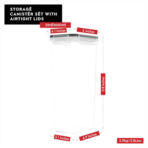 Airtight Food Storage Containers with Lids Set of 4-95 fl. oz Pasta storage Containers, BPA Free Plastic Spaghetti container - Air Tight Canisters for Kitchen Pantry Organization
