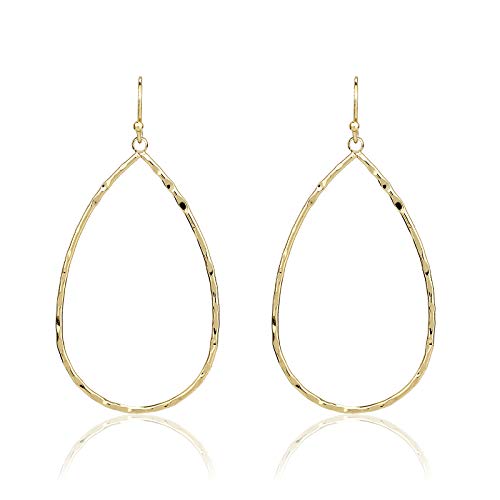 Pomina Lightweight Open Teardrop Earrings Simple Basic Gold Dangle Drop Earrings for Women Teen Girls (TextureTeardrop_Gold)