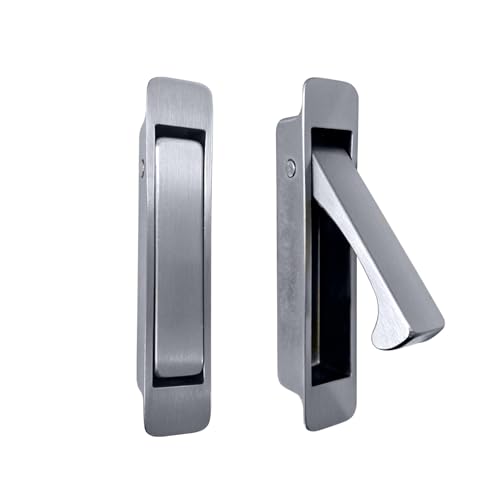 Image of QCAA Forged Solid Brass Edge Pull, Sliding Pocket Door Pull Handle, Satin Nickel, 1 Pack, Made in Taiwan