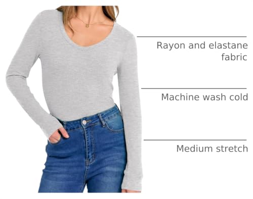 Image of ANRABESS Long Sleeve V Neck Shirts for Women | Soft Comfy Ribbed Knit Fitted Tshirts, Casual Going Out Tops, 2026 Trendy Basic, Fall Winter Underscrub Layering Clothes