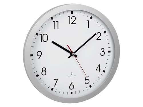 TFA Dostmann Horloge Murale analogique Radio-pilotée, 60.3522.02, avec trotteuse, Couvercle en Verre, Grand Cadran, 30 cm de diamètre, Blanc
