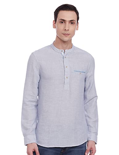 Image of Marks & Spencer Mens Self Design Linen Blend Collared Neck Slim Fit Shirt
