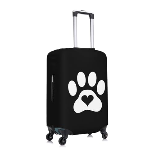 Paw Print Heart Dog Cat Travel Luggage Cover Suitcase Protector Fits 26-28 Inch Case(Black,L)2