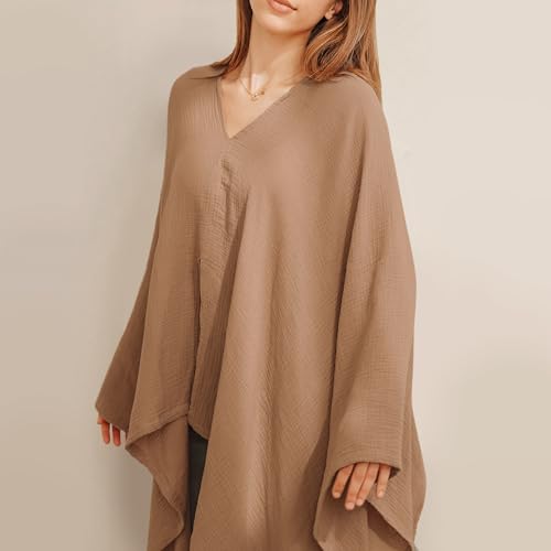 Konssy Muslin Nursing Cover for Breastfeeding, 360° Full Privacy Breathable 100% Cotton Breastfeeding Cover, Multi-use Carseat Canopy(Brown)