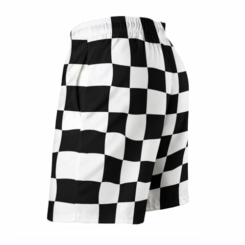 Black White Race Checkered Flag Men's Shorts Casual Classic Fit Drawstring Summer Beach Shorts with Pockets4