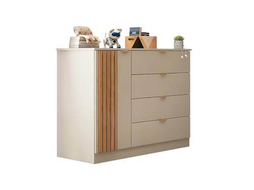 Cômoda Infantil Bebê Ayla 4 Gavetas 1 Porta Off White Acetinado - Phoenix Baby
