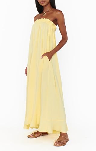 Image of Women Floral Print Maxi Tube Dress Strapless Flowy Long Bandeau Dress Y2K Open Back Sundress Summer Beachwear