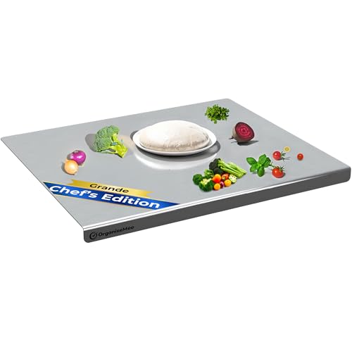 Image of OrganizeMee Stainless Steel Steel Chopping Board for Kitchen Large|Fruits and Vegetables Cutting Rust-Proof Cutting Board Platform Countertop Pad Cutter|Pad Size 40CM X 31CM with 2 Cm Lip