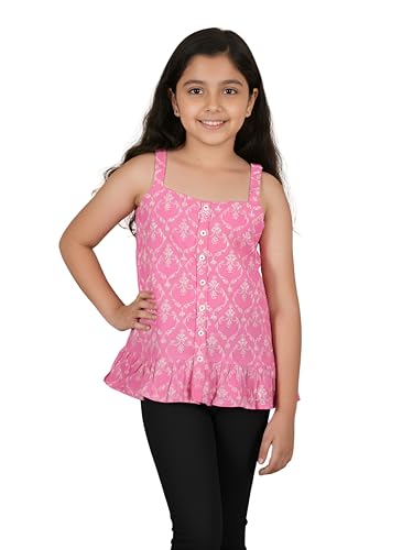 Image of Yash Gallery - Kids Regular Fit Cotton Floral Printed Sleeveless Top for Girls
