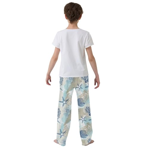Boys' Pants Blue Algae Corals Seashells Long Bottoms Jogger Pants Elastic Waist Trousers with Pockets S-XL3