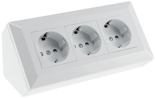 ChiliTec Steckdosenblock Ecksteckdose 3-Fach Schutzkontaktsteckdose Aufbau Unterbau Weiß