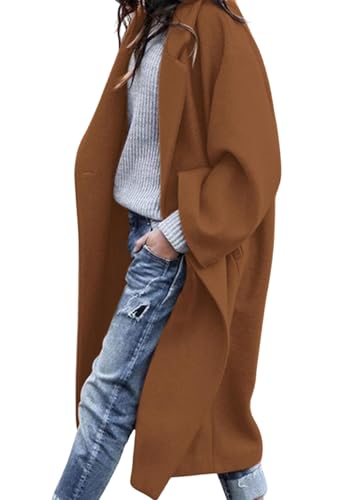 PRETTYGARDEN Womens Winter Coats 2026 Trendy Long Sleeve Notch Lapel Button Long Jackets Casual Oversized Vacation Outfits (Camel,X-Large)