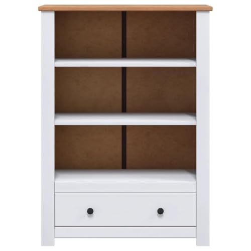 Librería blanca de madera con 3 niveles y cajón para salón 6