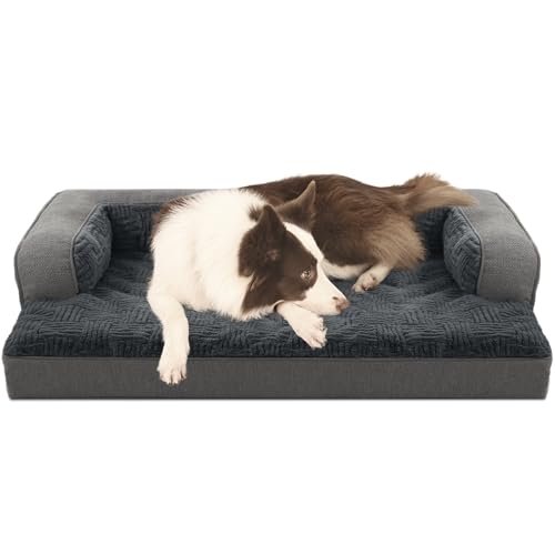 WINDRACING Dog Beds for XLarge,Large Dogs,Orthopedic Dog Sofa Bed with Removable Washable Cover,Waterproof Egg Foam Pet Couch Bed& Furniture,40x28 Inch, Gray