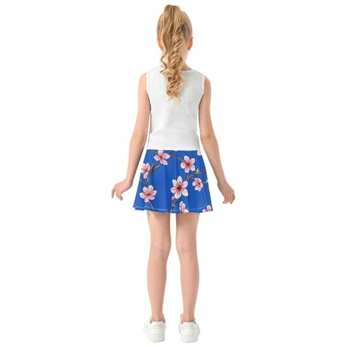 Joisal Funny Girls' Shorts Athletic Skorts Tennis Skirts for Kids Girl Skort Blue Cherry Blossom Pink Flowers 4t4